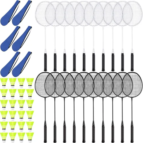 Miniatura 11 de Juego de 20 raquetas de bádminton con 24 volantes y 6 bolsas de transporte, raquetas de bádminton resistentes y ligeras para adultos principiantes
