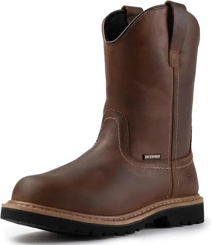 SUREWAY Mens 10 in Soft/Steel Toe Waterproof Wellington Boot,Heavy Duty Pull On Work Boots for Men,Full Grain Leather,Goodyear Welted,Superior Slip