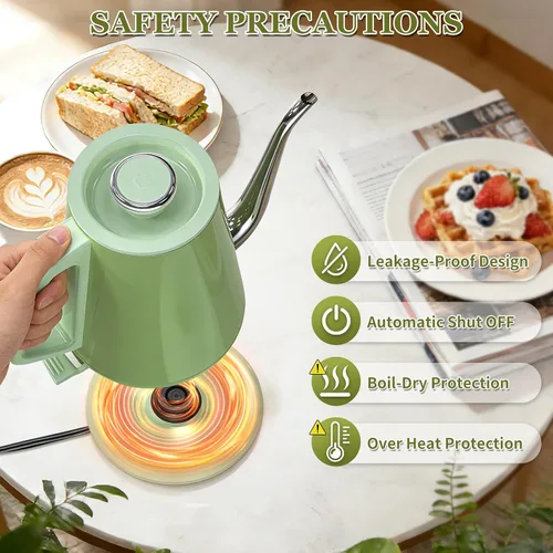 Miniatura 5 de Hervidor eléctrico de cuello de cisne de 0.8 L, acero inoxidable de ebullición rápida de 1200 W, apagado automático, hervidor de precisión para café
