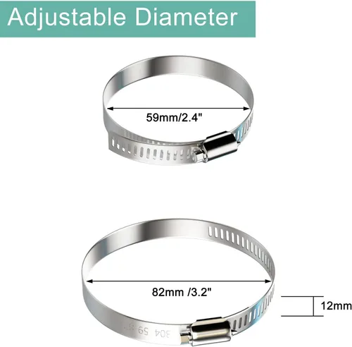 Miniatura 3 de NEBURORA Abrazadera de manguera de 3 pulgadas ajustable de acero inoxidable 304, paquete de 4 abrazaderas de engranaje helicoidal de 2.4 a 3.2