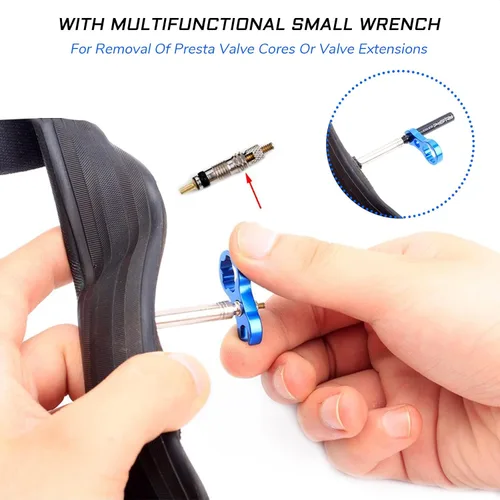 Miniatura 5 de Kit extensor de válvula Presta de bicicleta de 1.772 in con herramienta removedor de núcleo de válvula para bicicleta de montaña sin cámara