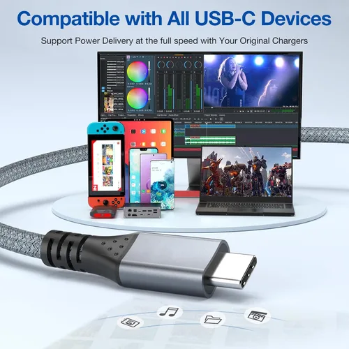 Miniatura 6 de Cable de datos USB C 3.2 Gen2X2 de 20 Gbps de 3.3 pies, USB C a USB C, cable de video 4K, cable de carga rápida PD de 240 W tipo C a C para iPhone