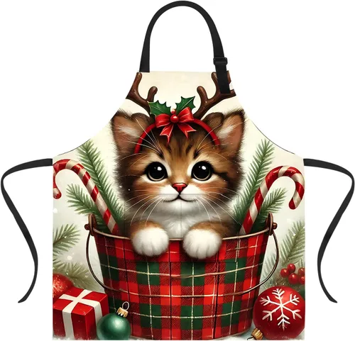 Miniatura 9 de Delantal de Navidad de THISFIND con 2 bolsillos, cuello ajustable para mujeres, hombres y adultos, ideal para cocina, parrilla, horneado