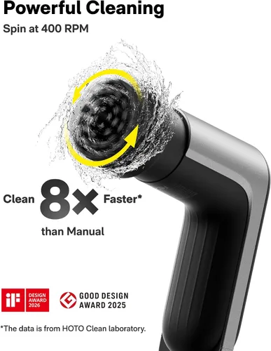 Miniatura 2 de HOTO Grip™ - Limpiador giratorio eléctrico inalámbrico, IPX7 impermeable, ligero de 0.65 libras con 6 cabezales de cepillo, potente limpiador