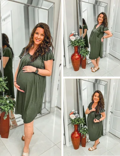 Miniatura 4 de Ekouaer 3 en 1 camisón de lactancia de maternidad vestido de hospitalparto vestido de hospital de manga acampanada plisado vestido de lactancia