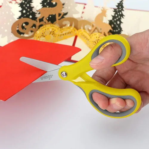 Miniatura 6 de LIVINGO Paquete de 3 tijeras para niños de 5 pulgadas, para zurdos y diestros, de acero inoxidable, para niños preescolares con cubierta