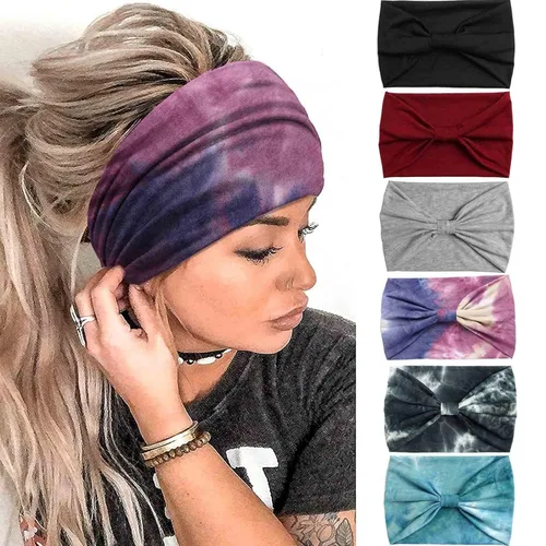 Miniatura 11 de Olbye Diademas anchas bohemias anudadas turbante elásticas antideslizantes florales diademas para entrenamiento para la cabeza, bandana bohemia