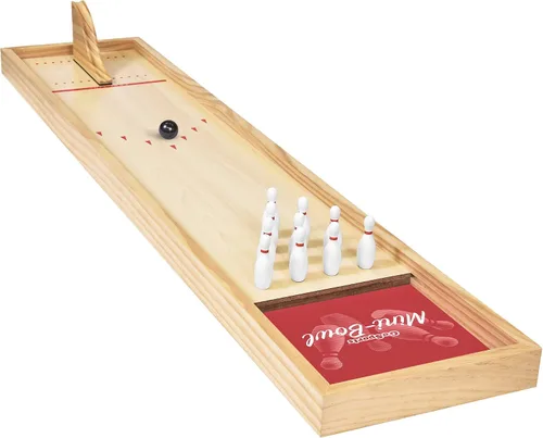 GoSports Mini juego de boliche de madera para mesa para niños y adultos - Incluye 1 tablero de pista de boliche, 1 rampa de lanzamiento, 2 bolas de