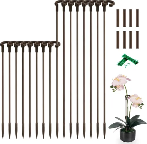 SupKing - Varillas invisibles de orquídeas de 17 y 11 pulgadas, 16 estacas para plantas con clips para apoyar plantas pequeñas y cortas, postes de