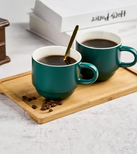Miniatura 6 de YHOSSEUN Tazas de café apilables, juego de 4 tazas de café con estante y cucharas, juego de tazas de té de 11 onzas para bebidas espresso, capuchino