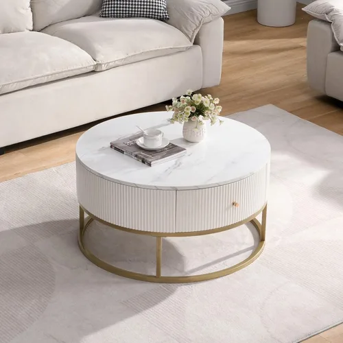 Miniatura 21 de KEVINSPACE Mesa auxiliar negra con borde dorado en la parte inferior, mesa de centro redonda para espacios pequeños, mesa auxiliar de madera mesita