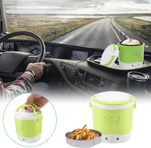 Miniatura 4 de 1L Mini olla arrocera 12V fiambrera eléctrica – Vaporizador de alimentos multifuncional portátil de viaje para coche, camping (verde)