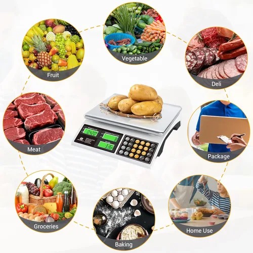 Miniatura 9 de Báscula de cálculo de precios, báscula digital de 66 libras para alimentos comerciales y productos de carne con retroiluminación verde LCD