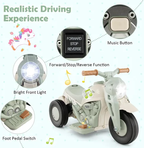 Miniatura 7 de Honey Joy Motocicleta de juguete, motocicleta para niños pequeños de 6 V con burbujas, luz LED, música, pedal de pie, adelante/atrás, motocicleta