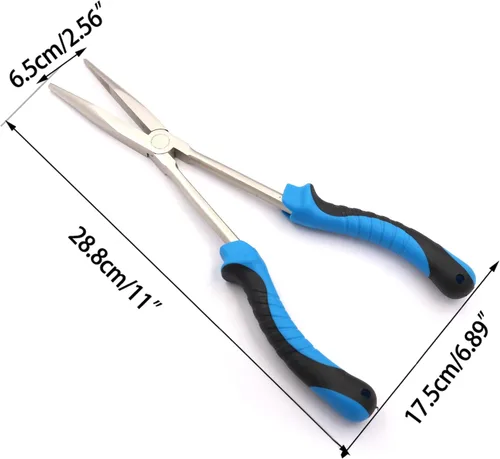 Miniatura 3 de Alicates de pesca de punta larga Herramientas de extracción de gancho de 11 pulgadas (NiFe-Azul Negro)