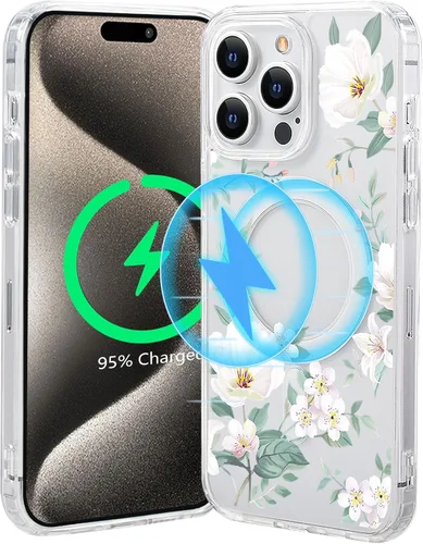Miniatura 49 de Funda magnética de flores para iPhone 15 [compatible con MagSafe] Bonito patrón floral transparente a prueba de golpes