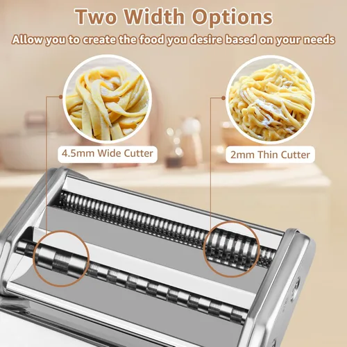 Miniatura 4 de Máquina para hacer pasta, rodillo de pasta con 7 ajustes de grosor y cortador 2 en 1, máquina de pasta de acero inoxidable para espaguetis