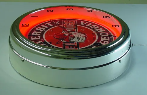 Miniatura 4 de University of Georgia Logo Sign Reloj de pared iluminado neón cromado rojo