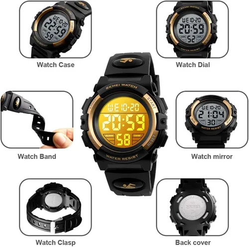 Miniatura 6 de Reloj digital deportivo impermeable para niños, reloj despertador de 1224 H, cronómetro, calendario de 3 a 15 años, reloj de pulsera para niños