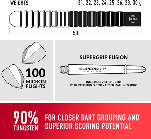Miniatura 5 de Harrows Predator 90% Tungsten Steel Tip Darts Set 21g, 22g, 23g, 24g, 25g & 26g - Includes Ultra Traction Grip, Supergrip Fusion Shafts, Prime