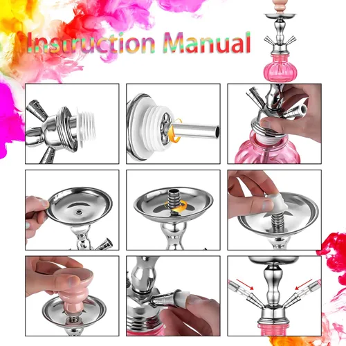 Miniatura 3 de Juego de 2 mangueras para cachimba de 11 pulgadas, pequeño juego de cachimba con mini jarrón de cristal de calabaza, cuenco de cerámica, manguera