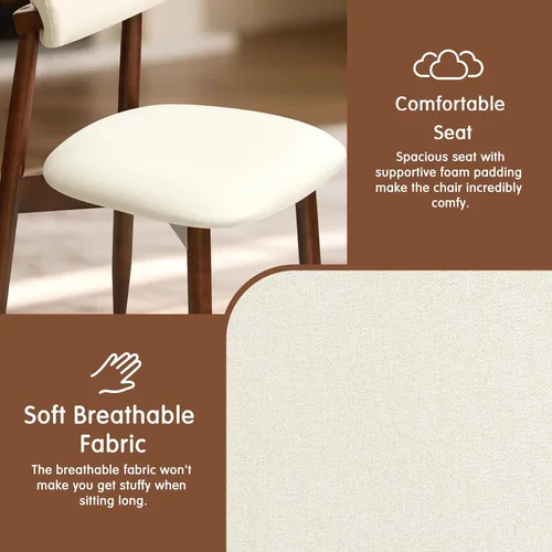 Miniatura 7 de CHUN YI Juego de 2 sillas de comedor tapizadas de madera maciza, sillas auxiliares de cocina de tela moderna de mediados de siglo con respaldo Beige