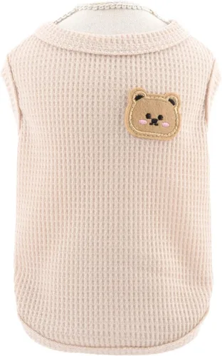 Miniatura 5 de SMALLLEE_LUCKY_STORE Camiseta sin mangas de punto gofre con bonito oso para cachorros, para perros pequeños, gatos, niños y niñas, camiseta