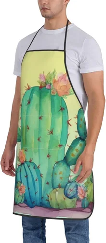 Miniatura 8 de Kitchen Cooking Aprons for Women Men Adjustable Bib Apron with Pockets Funny Cactus Chef Apron Waterproof