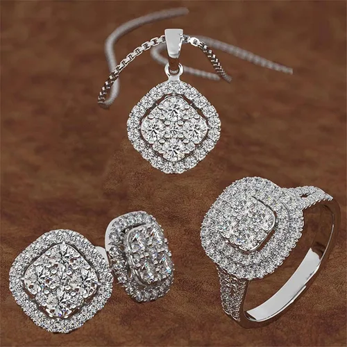 Exquisitos anillos collares aretes joyería para mujer aleación de metal diamantes de imitación cristal boda compromiso aniversario cumpleaños San