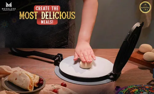 Miniatura 7 de Movaluxe® Prensa de tortilla de hierro fundido de 10 pulgadas XL - Máquina para hacer maíz y harina Roti Prensador de tortillera resistente. Con
