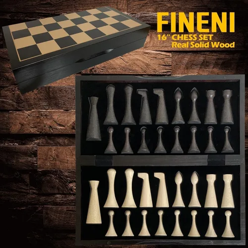 Miniatura 6 de Lujoso juego de ajedrez real de madera maciza de color oscuro de 16 pulgadas. Juegos de tablero de ajedrez duraderos hechos a mano con ranuras