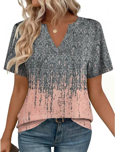 Miniatura 29 de Zeagoo Camisetas de manga corta con cuello en V para mujer, bonitas, elegantes, casuales, para negocios, trabajo, blusa