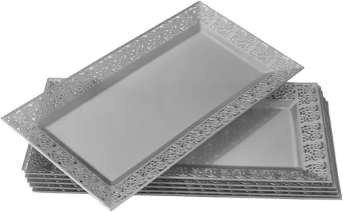 Miniatura 14 de Silver Spoons Bandejas de encaje desechables para bodas y cenas de lujo 6 piezas Oro 14' x 7.5