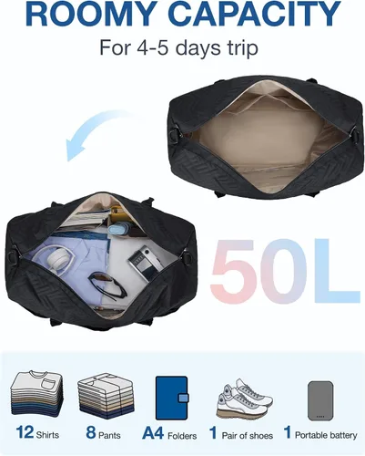 Miniatura 4 de BAGSMART - Bolsa de viaje grande de 40 litros, bolsa de mano para hombres y mujeres, con compartimento para zapatos, color negro, Negro- 1