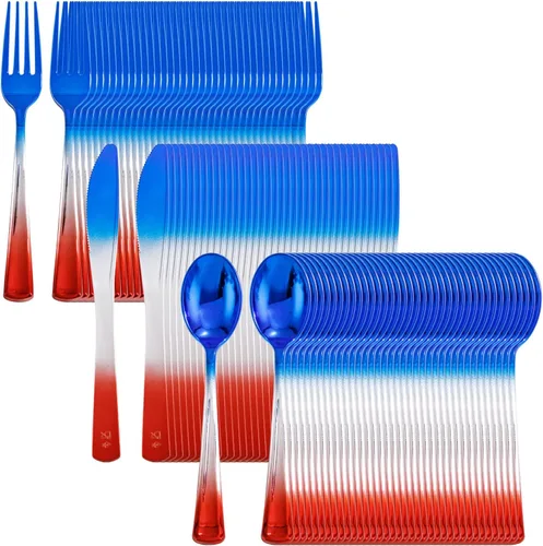 Miniatura 13 de LIYH 102 piezas de cubiertos de plástico plateado – Juego de cubiertos de plástico de alta resistencia, utensilios desechables, cuchillos, 102 plata