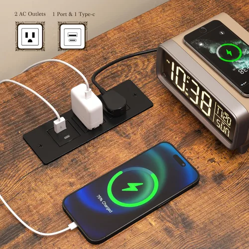 Miniatura 4 de DurayLoly Organizador de almacenamiento de 6 cubos con luz LED y estación de carga, estante de cubos de madera y metal, estante de libros horizontal