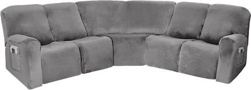 Miniatura 11 de cjc Fundas de terciopelo para sofá modular, funda reversible en forma de L, protector de sofá reclinable para sala de estar