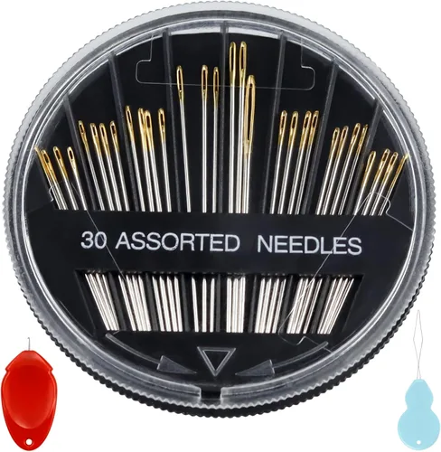 Miniatura 7 de FIVEIZERO Juego de 30 Agujas de Acero para Costura a Mano, Kit de 6 Tamaños de Agujas de Ojo Grande para Bordado y Costura a Mano con Enhebradores