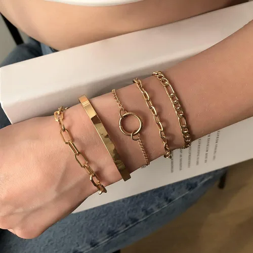 Miniatura 2 de Wiwpar 5 pulseras de eslabones de cadena para mujer, delicada pulsera cubana con clip para mujeres y niñas, aleación
