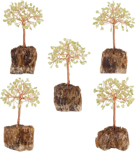 Miniatura 5 de mookaitedecor Árbol de cristal de peridoto natural sobre base de racimo de calcita ámbar, adorno de árbol de dinero de Feng Shui para decoración