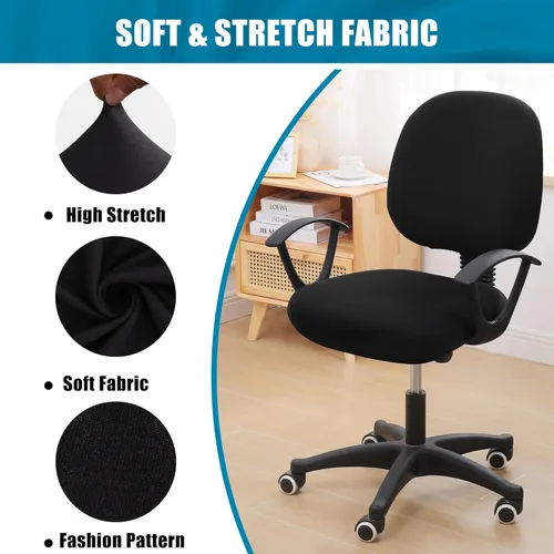 Miniatura 6 de Smiry Fundas elásticas para silla de computadora de oficina, universales, lavables, extraíbles y giratorias, fundas protectoras para asiento + Negro
