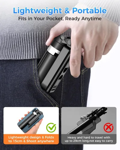Miniatura 2 de Trípode para teléfono 3 en 1 con luces LED y control remoto, soporte de trípode extensible para selfie, portátil compacto con control remoto