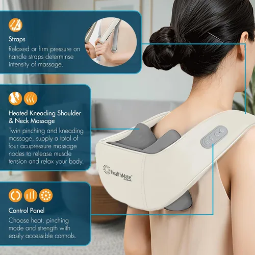 Miniatura 4 de HEALTHMATE IN9532 Masajeador de hombros y cuello para aliviar el dolor de tejido profundo 6D Shiatsu cuello y hombro con calor recargable