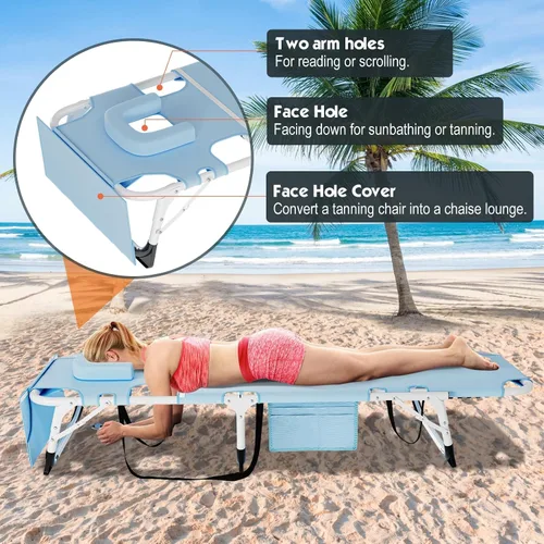 Miniatura 5 de MOPHOTO Silla de Bronceado, Silla de Sol al Aire Libre de 5 Posiciones, Silla de Sol Plegable, Silla de Sol con Orificio para la Cara, Perfecta