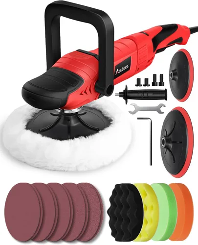 AVID POWER Pulidora para Automóvil, 6 Velocidades Variables 1000-3500 RPM, Kit de Pulidora Rotatoria con Placa de Respaldo de 6 y 7 Pulgadas, Rojo