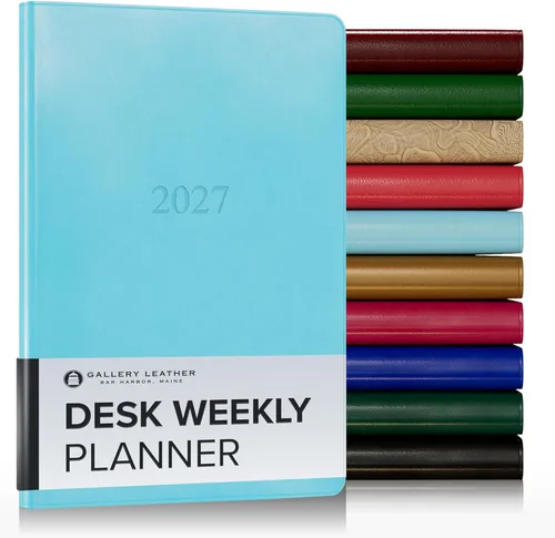 Miniatura 20 de Gallery Leather Agenda semanal y mensual grande 2025-2026, agenda y cuaderno con elegantes bordes de página dorados dorados, 12 meses, cactus Cactus