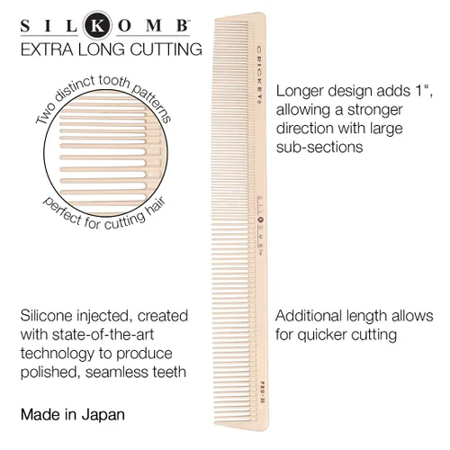 Miniatura 2 de Cricket Silkomb Pro-35 - Peine de corte de pelo extra largo, inyectado de silicona, dientes sin costuras con patrón de dientes dobles para corte