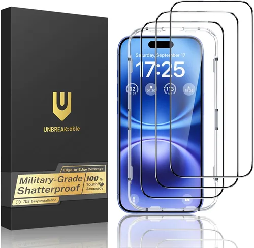 Miniatura 17 de UNBREAKcable Protector de pantalla para iPhone 17 Pro Max, 3 unidades de vidrio templado de cobertura completa [grado militar inastillable]