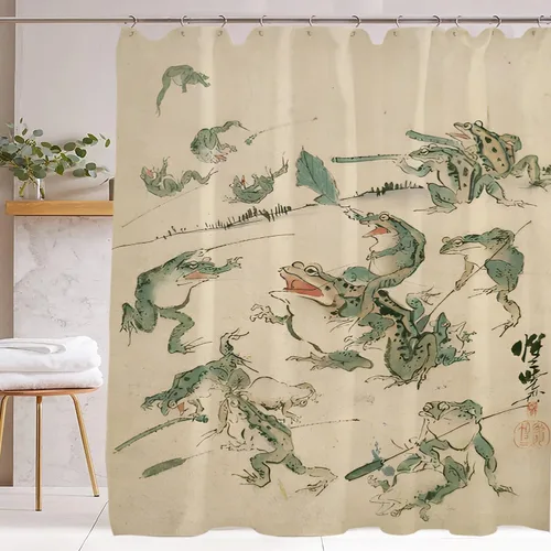 Miniatura 9 de Cortina de Ducha para Cabina con Rana No Impresionada Tinta Arte Lindo Divertido Estilo Asiático Tradicional Japonés 36x72 pulgadas Cortina de Baño