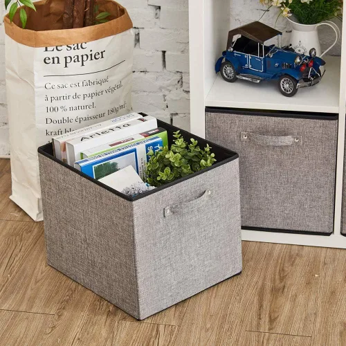 Miniatura 2 de Juego de 4 contenedores plegables para almacenamiento, organizador de tela, con asas, 13 x 15 x 13 pulgadas (gris)